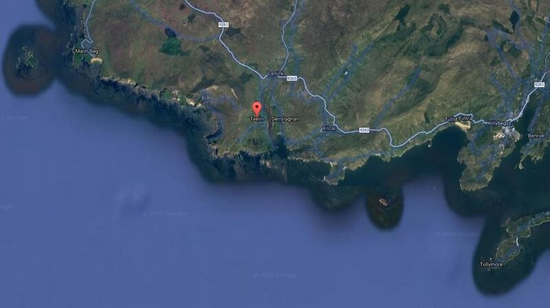 It is believed two men  left the pier at Teelin (centre), Co Donegal,  on a rigid-hulled inflatable boat on Saturday and had not returned overnight. File photograph: Google Maps
