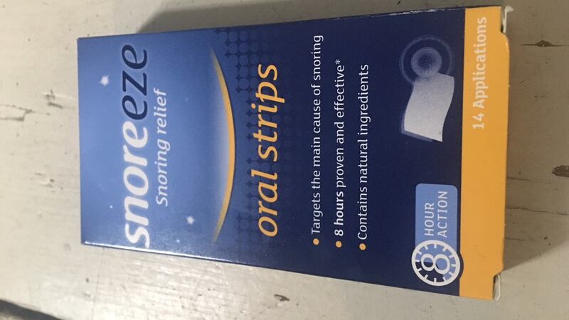 Snoreeze: Small rectangular strip of plastic-like material that you have to attach to the roof of your mouth