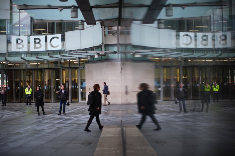 Staff arrive at BBC Broadcasting House in London after BBC director-general Tim Davie resigned. Photograph: James Manning/PA Wire