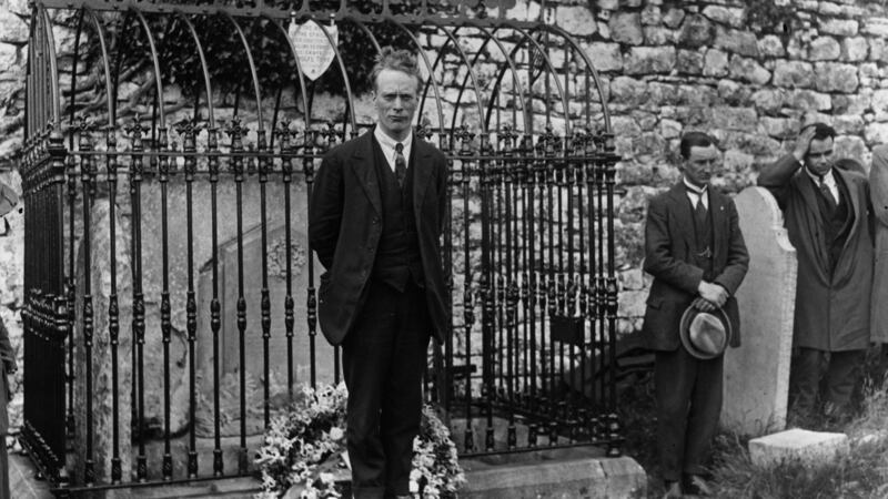 Irish Republican Army leader Gen Liam Mellowes delivers a graveside oration. Photograph: Walshe/Topical Press Agency/Getty Images