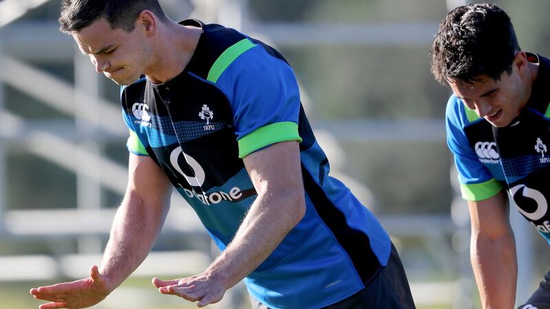 Ireland’s Johnny Sexton and Joey Carbery training at Royal Pines Resort, Gold Coast, Queensland, Australia. Photograph: Dan Sheridan/Inpho