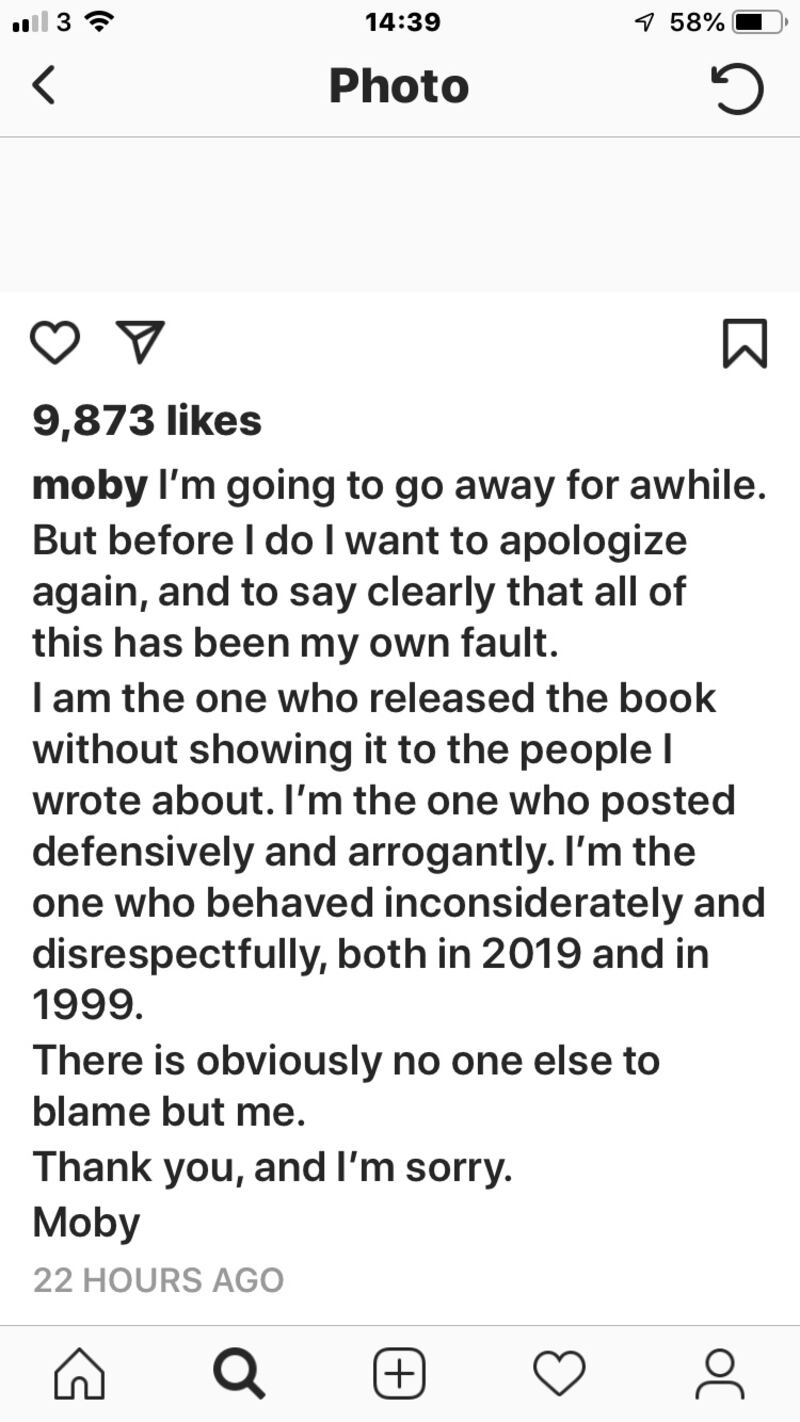 Moby’s Instagram post, May 29th, 2019