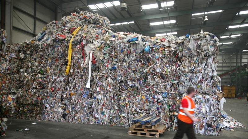 Bin charges: sorting at Thorntons Recycling in Dublin. Photograph: Dara Mac Dónaill