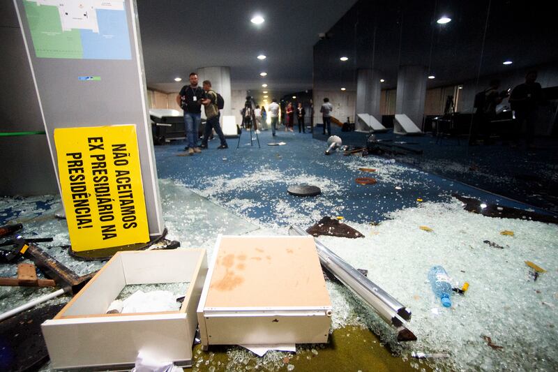 Damage in the Brazilian national congress following Sunday's riot. Photograph: Andressa Anholete/Getty Images