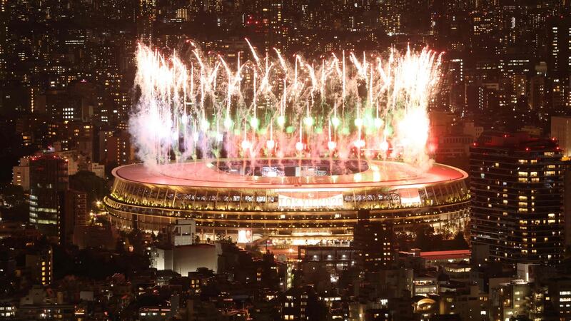 Fireworks light up the sky above the Olympic Stadium during the opening ceremony for the Tokyo 2020 Paralympic Games in Tokyo, Japan  on Tuesday. Photograph: Behrouz Mehri/AFP via Getty Images