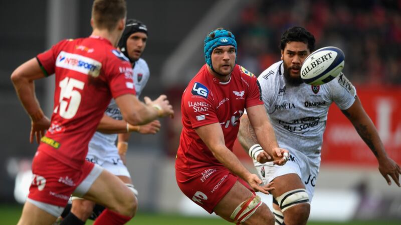 Tadhg Beirne in action for Scarlets against RC Toulonnais: player has made 22 appearances this season for Scarlets. Photograph: Stu Forster/Getty Images
