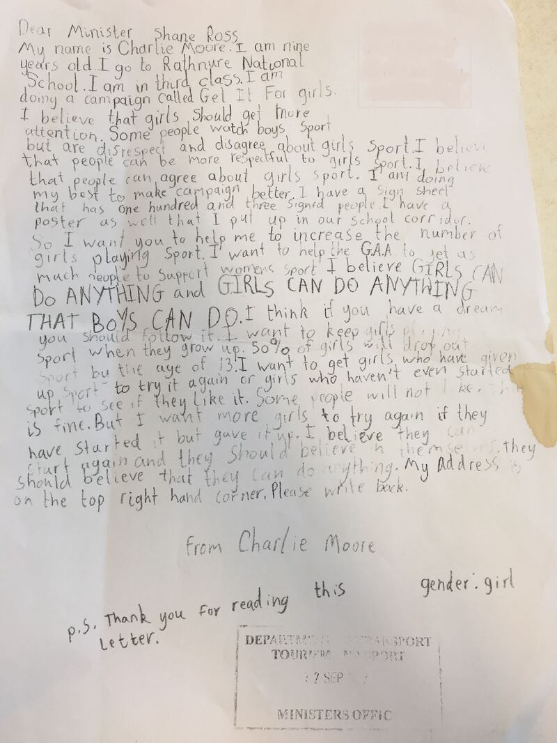 Charlie Moore's letter to Minster Shane Ross