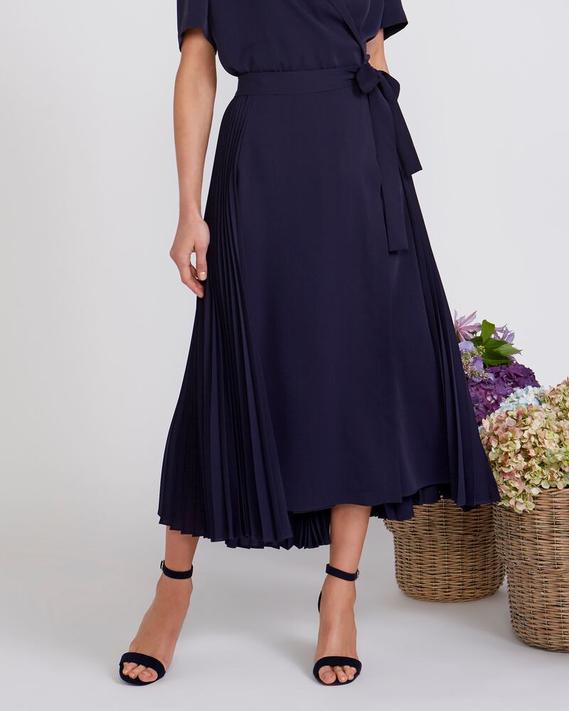 Peter O’Brien for Dunnes: detail of pleated wrap skirt, €150