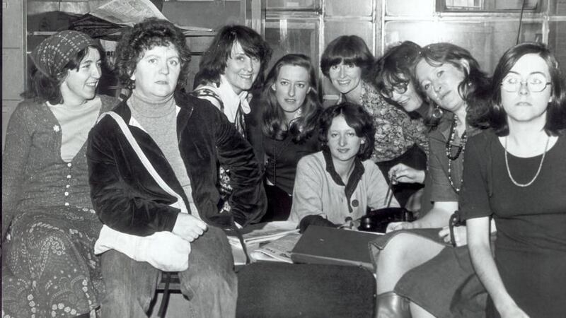 From left: Irish Times journalists Maeve Donnellan, Nell McCafferty, Mary Maher, Geraldine Kennedy, Gabrielle Williams, Renagh Holohan (seated), Christina Murphy, Mary Cummins and Caroline Walsh