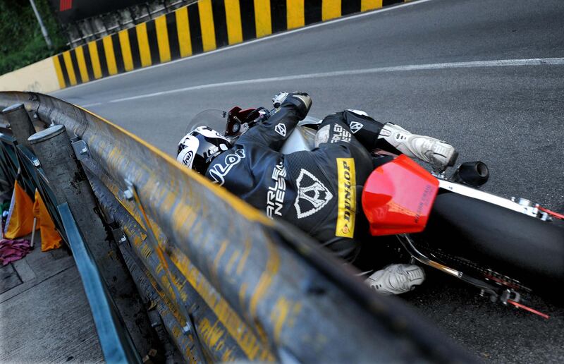 William Dunlop skims the armco barriers during the 2011 Macau Grand Prix in China. Photograph: Stephen Davison

