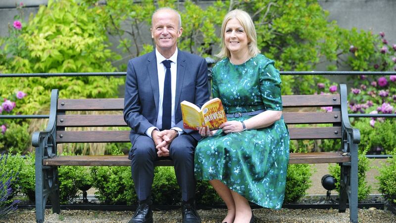 Jim Crace, winner of the 2015 award for his novel Harvest,  with Dublin City Librarian Margaret Hayes  at the awards ceremony in The Mansion House, Dublin. Photograph: Aidan Crawley
