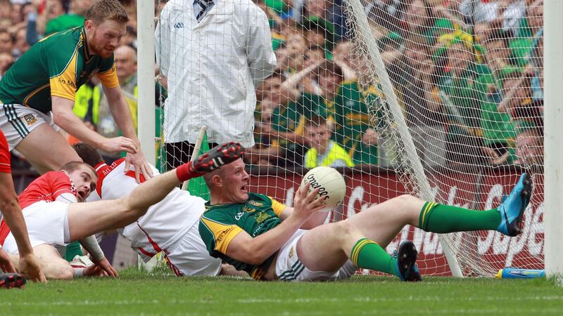 Joe Sheridan scores his  controversial goal for Meath in 2010. Photograph: Donall Farmer/Inpho