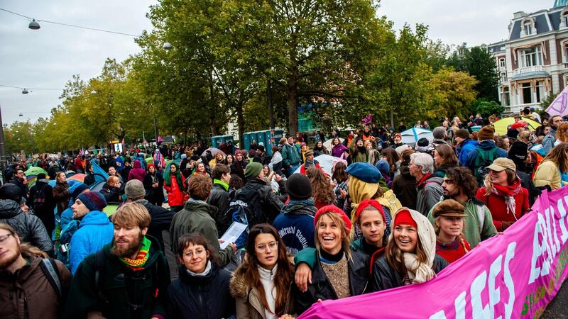 Protesters block a bridge  in Amsterdam. Photo:  Romy Fernandez/AFP via Getty