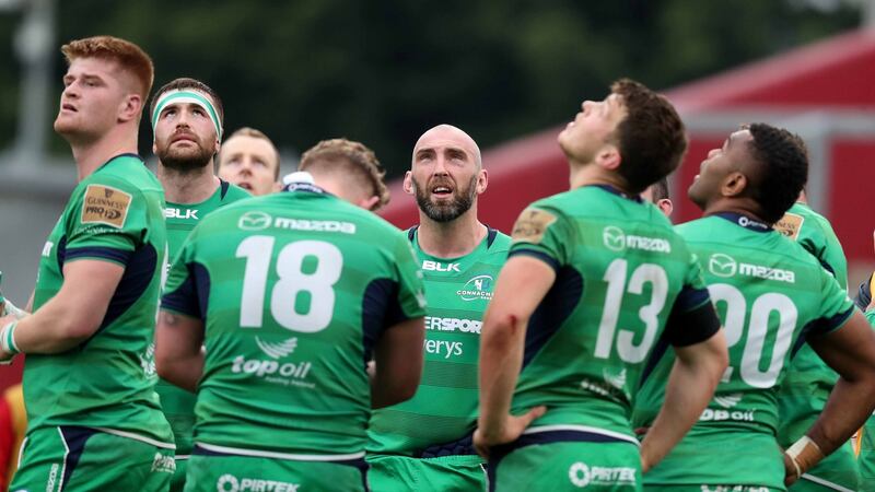 Connacht captain John Muldoon with his team-mates after battling Munster in Thomond Park in 2017. Photograph:  Billy Stickland/Inpho