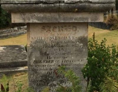 The grave of Hamilton Brown in Jamaica shows that he was born in Antrim in 1776 and died in Jamaica. He was a direct ancestor of US Democratic hopeful Kamala Harris