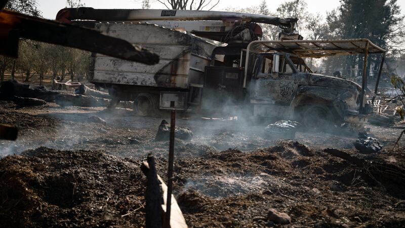 A vehicle burned-out by the Kincade fire stands in Sonoma County, California, US, on Tuesday. Photograph: Sarahbeth Maney/Bloomberg