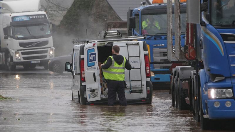 A van driver is stuck in floodwaters on the R352 near Bodyke in Co Clare. Photograph: Press 22