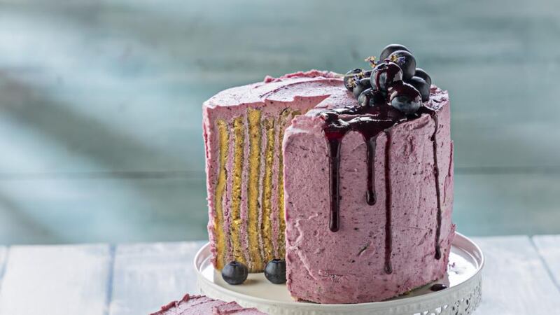 Blueberry lavender stripe cake.
