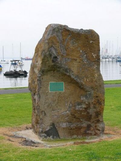 The Famine Rock in Williamstown in Melbourne, erected 'In sorrow for the dispossession of the Bunurong and Woirworrung people, but in a spirit of reconciliation`.