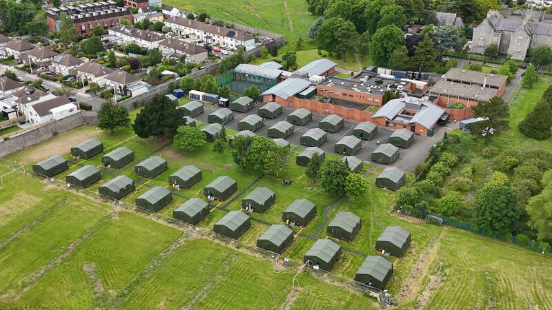 Tented accommodation for international protection applicants on the site of the former Central Mental Hospital in Dundrum Co Dublin. Photograph: Niall Carson/PA Wire