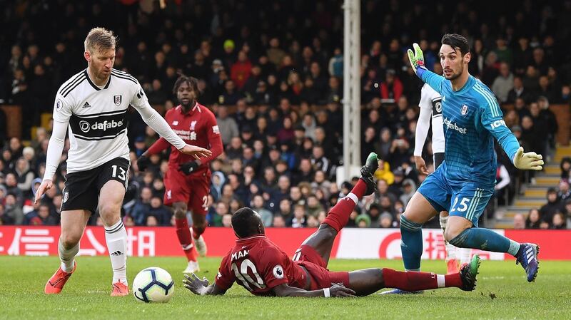 Sadio Mane is brought down for the Liverpool penalty. Photo: Michael Regan/Getty Images
