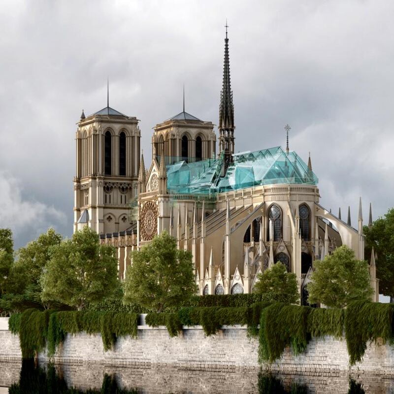 A new Notre-Dame?: Alex Nerovnya’s proposal features a diamond-like roof. Illustration: Alex Nerovnya via NYT