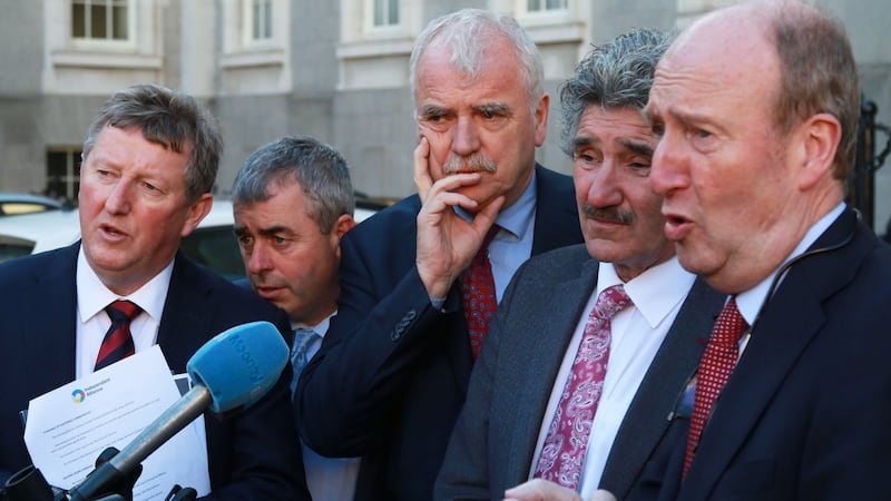Independent Alliance members Seán Canney, Kevin “Boxer” Moran , Finian McGrath, John Halligan and Shane Ross. Photograph Nick Bradshaw