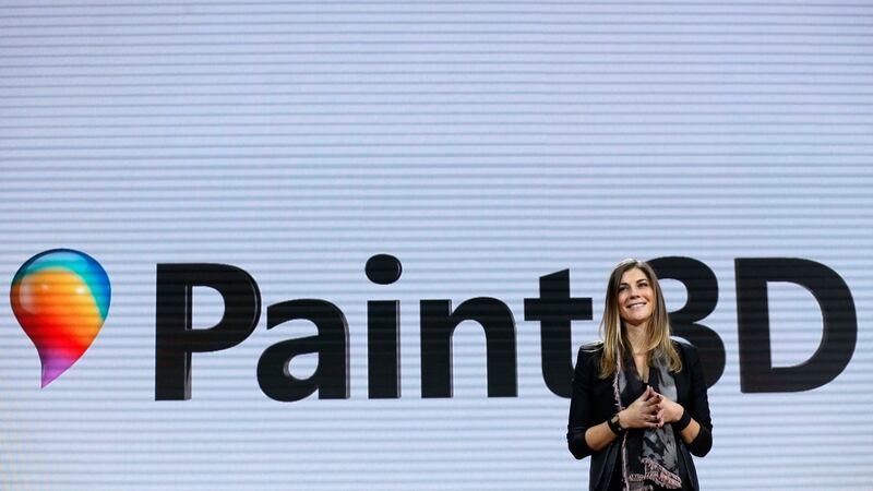 Megan Saunders, Microsoft general manager of HoloLens and other emergent technologies  announces Paint 3D. Photograph: Reuters