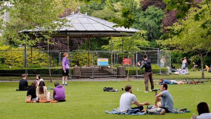 The bandstand in Dublin’s St Stephen’s Green which has been fenced off.  Photograph: Alan Betson