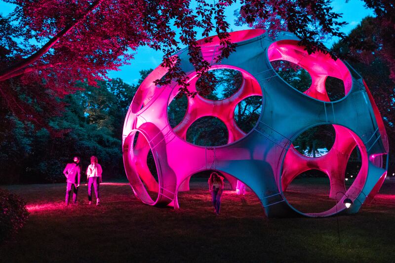 The Fly’s Eye Dome, conceived by Buckminster Fuller and produced by John Kuthik, at the benefit at the LongHouse Reserve in East Hampton, New York, in 2023. Photograph: Rebecca Smeyne/New York Times
                      