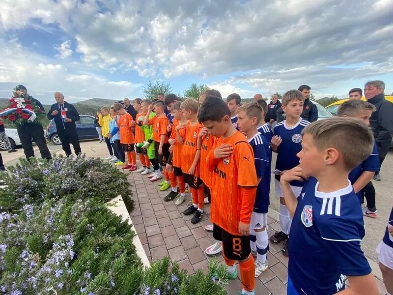 Many of the Shakhtar academy players, in orange, are entering their fourth month away from their homes and families in Ukraine. Photograph: Shakhtar Donetsk