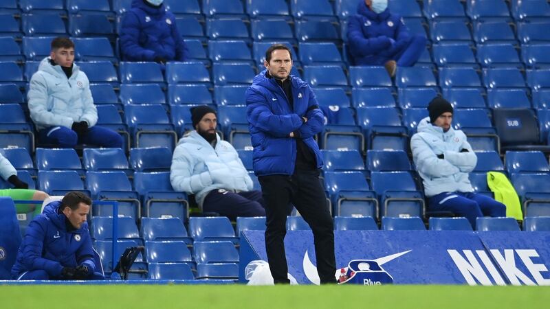 Frank Lampard looks on during the defeat. Photo: Andy Rain/EPA