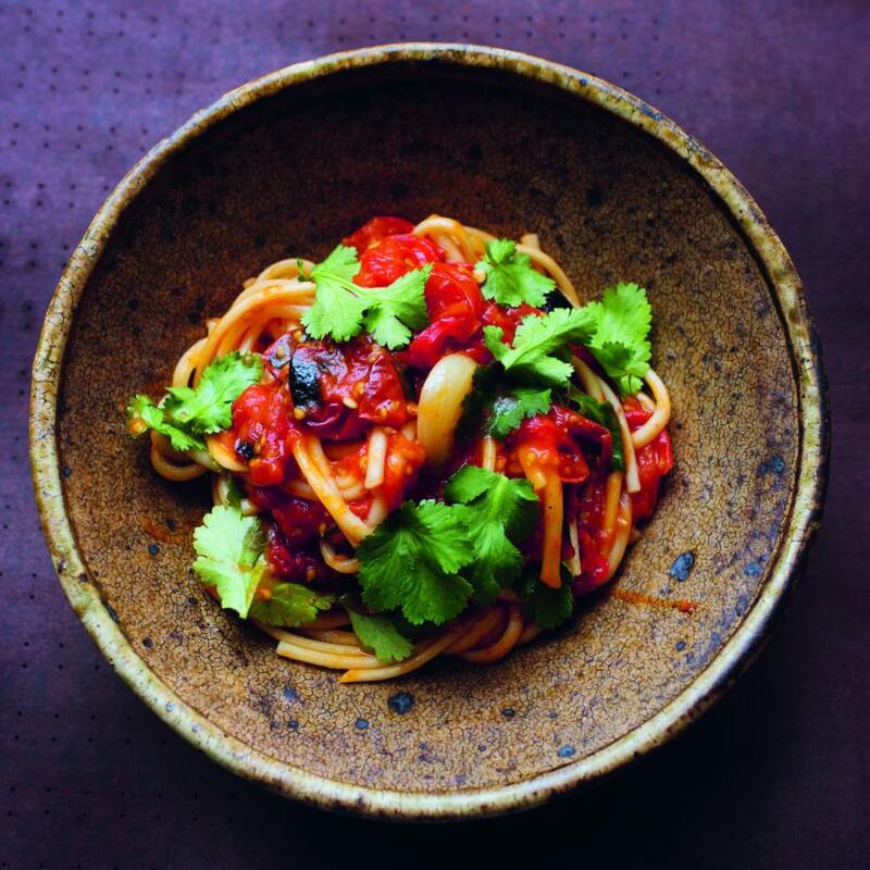 Nigel Slater’s tomato, chillies, udon. Photograph: Jonathan Lovekin