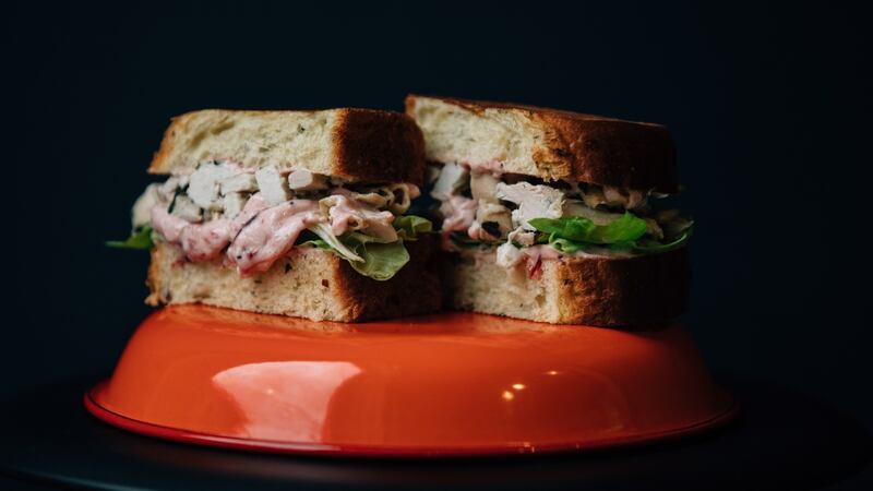 Hen’s Teeth Diner’s roast chicken, butterhead lettuce, cranberry mayonaise sandwich on sage and onion brioche