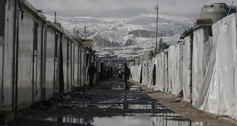 Snow descends upon the mountains of the Bekaa Valley, bringing with it a deadly chill. Photograph: Sam Tarling/Oxfam