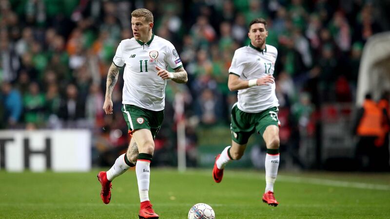 Ireland’s James McClean in action in Copenhagen on Saturday. Ireland are not the only international team incapable of playing “good” football.  Photograph: Ryan Byrne/Inpho