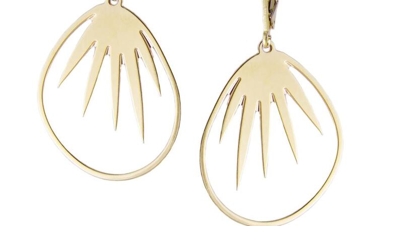 Palm leaf motif earrings plated in 24k gold, €72, by Aliquo. aliquo.ie and Om Diva.