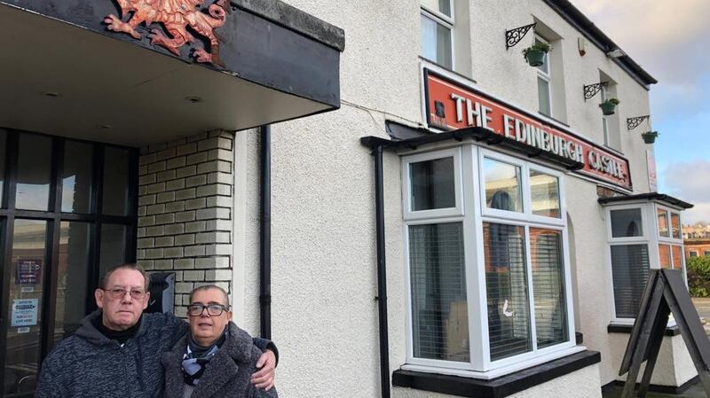 Brexit supporting Hugh and Marcia Williams at their Edinburgh Castle pub and guest house overlooking Holyhead Port.  Photograph: Peter Murtagh/The Irish Times