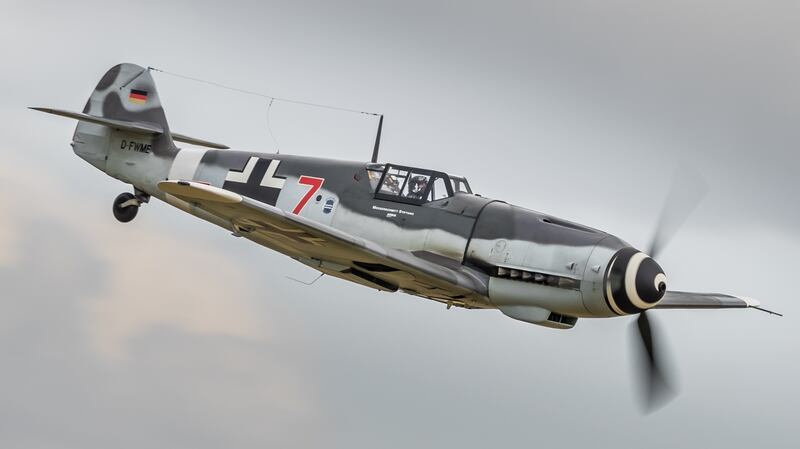 Messerschmitt Bf-109G: Bhí an Spitfire níos tapúla ná an Hurricane agus bhí sé inchurtha leis an Messerschmitt 109 - eitleán troda an Luftwaffe. Grianghraf: Getty