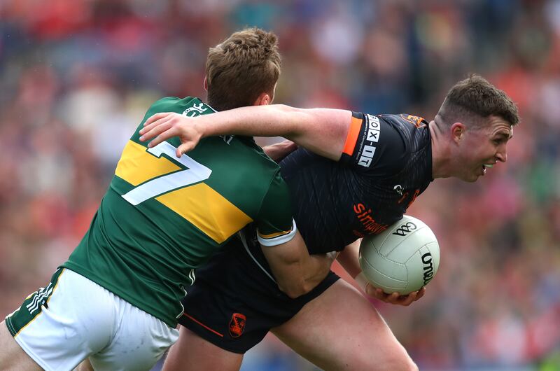 Tiernan Kelly: has solved a potential trouble spot for Armagh since Ciarán Mackin’s unfortunate injury. Photograph: Leah Scholes/Inpho 