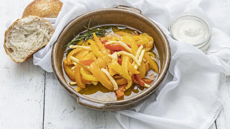 Confit calamari with cheat’s aioli, peppers, orange and saffron