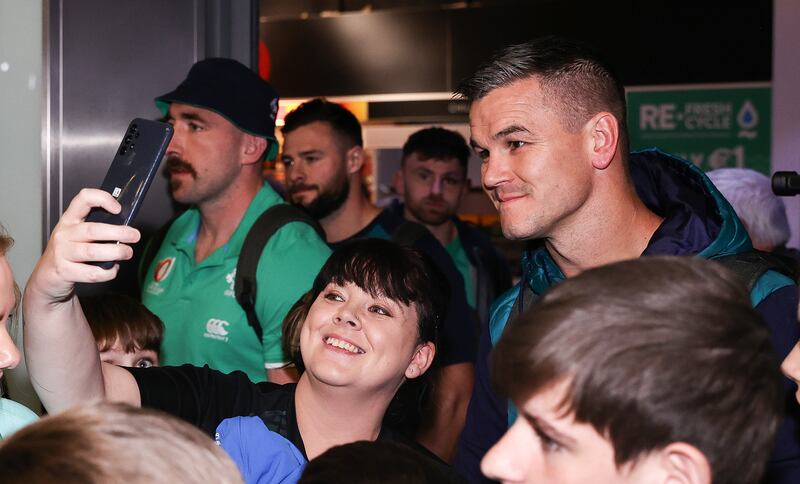 Ireland’s Jonathan Sexton poses with a fan. Photograph: INPHO/Ben Brady