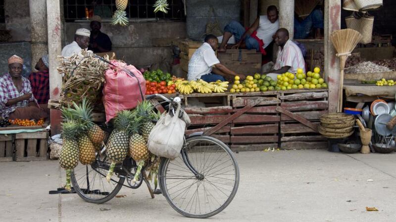 Street trader at a market in Zanzibar city