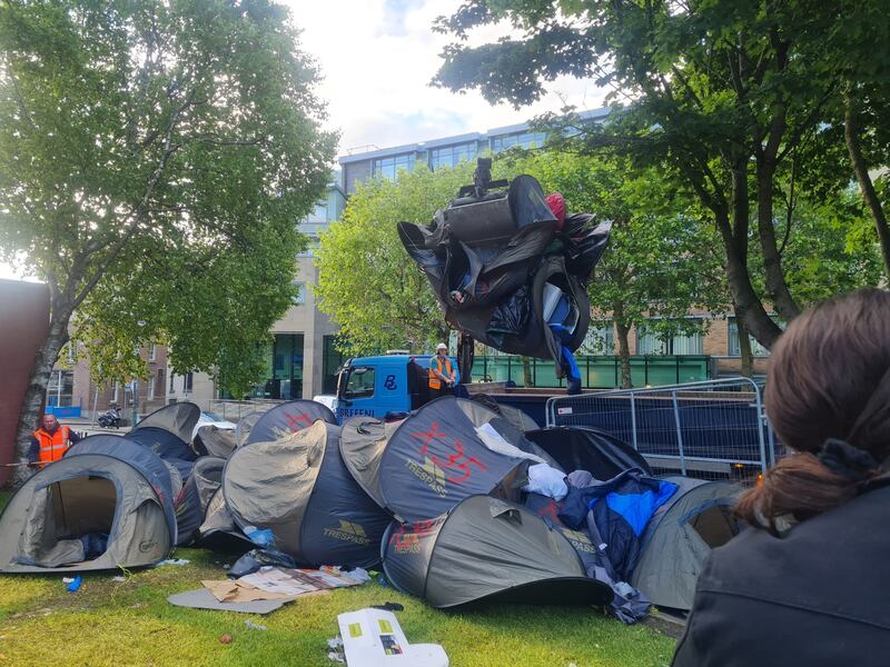Tents being cleared at the Grand Canal, Wilton Place, in Dublin during the latest clearance operation in the area. Photograph: Kitty Holland