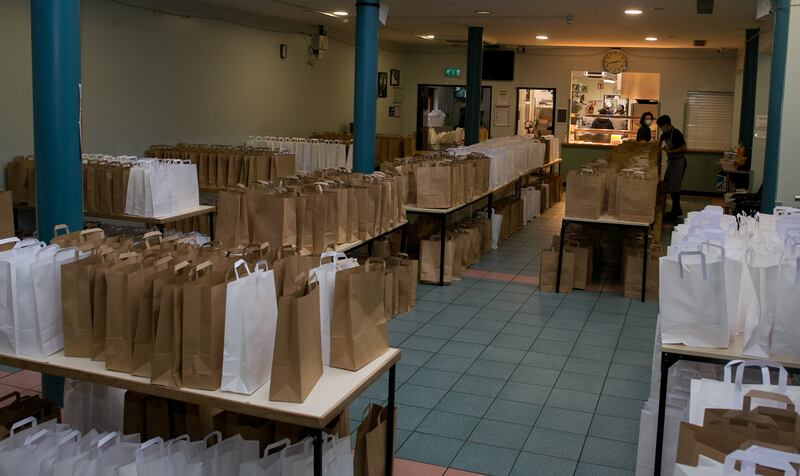 Food bags at the day centre in  Dublin's city centre. Photograph: Gareth Chaney/Collins
