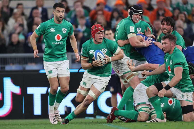 Ireland’s Josh van der Flier against Italy. Photograph: Billy Stickland/Inpho