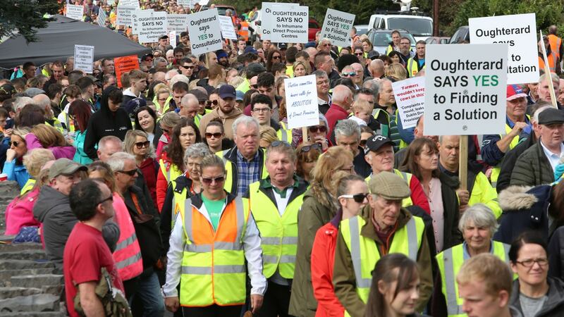 Silent protest walk in late September in Oughterard  against a direct provision centre at the former Connemara Gateway Hotel. Photograph: Joe O’Shaughnessy