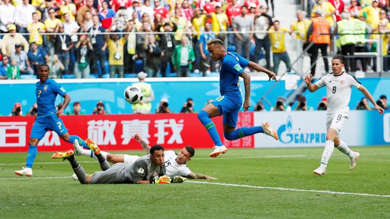 Neymar scores their second goal. Photograph: Max Rossi/Reuters