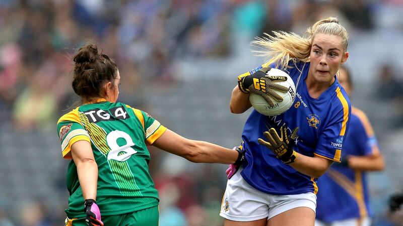 Aisling McCarthy in action for Tipperary against Meath in the 2019 Ladies Intermediate All-Ireland Football Championship Final at Croke Park. Photograph: Bryan Keane/Inpho