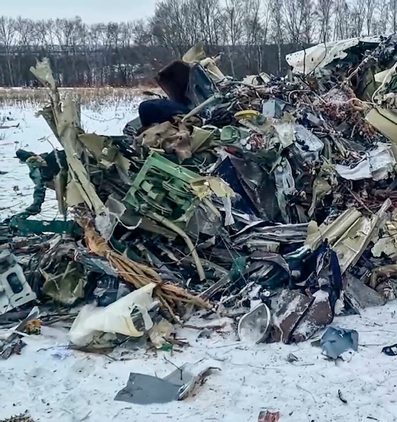 The Il-76 crashed in a huge ball of fire in a rural area of Russia, and authorities there said all 74 people on board, including 65 POWs, six crew and three Russian servicemen, were killed. Photograph: Russian investigative committee via AP